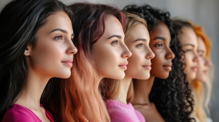 Wall Mural - A group of women standing side by side, possibly friends or colleagues