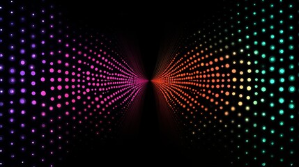 Wall Mural - A dark abstract background with neon dots arranged in symmetrical patterns