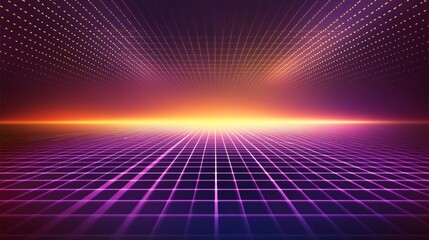 Wall Mural - A sleek glowing triangular grid background in bold shades of purple and orange