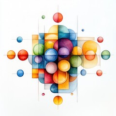 Aufkleber - Colorful Geometric Composition with Circles and Shapes on White Background