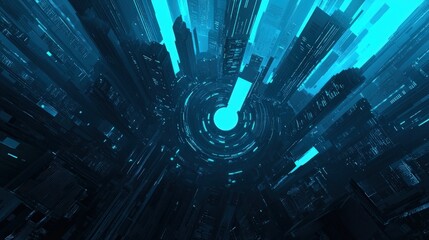 Fototapete - Stunning futuristic cityscape bathed in blue light with skyscrapers and technology