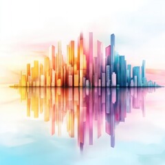 Poster - Vibrant City Skyline with Reflection Across Tranquil Water Surface
