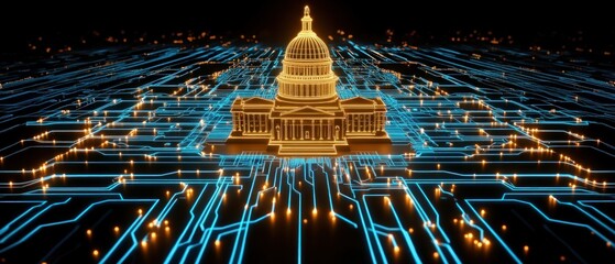 Leinwandbilder - Capitol building surrounded by a circuit design symbolizing technology and power