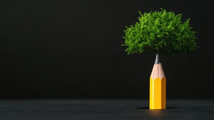 Aufkleber - Creative Concept of Pencil with Tree Growth on Black Background