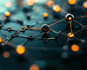 Aufkleber - Abstract Close-Up of Connected Nodes and Illuminated Spheres in a Dark Setting