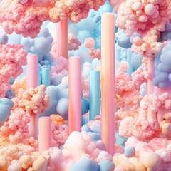Fototapete - Abstract Colorful Cloud Forms with Vertical Elements in Soft Pastel Tones