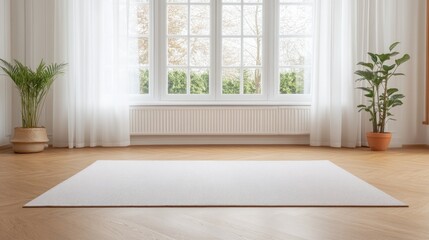 Poster - Minimalist Room Interior with Large Window and Green Plants in Background