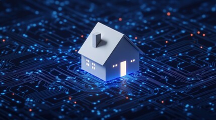 Leinwandbilder - Modern House Model on Digital Circuit Board Background for Technology Concept