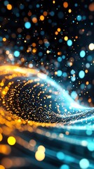 Fototapete - Abstract Background with Blue and Orange Light Particles and Waves Effect
