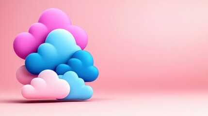 Aufkleber - Colorful 3D Cartoon Clouds on Soft Pink Background for Design and Creativity