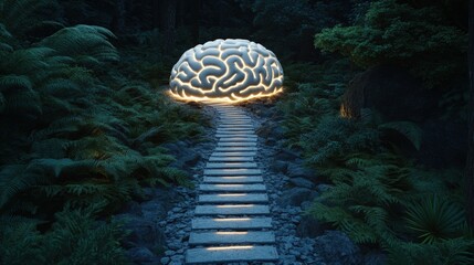 Aufkleber - Mysterious pathway with a glowing brain symbolizing knowledge and discovery