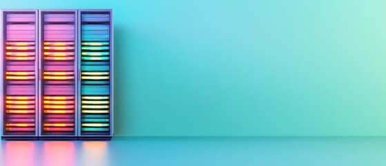 Leinwandbilder - Colorful Server Rack with Neon Lights in a Modern Digital Environment