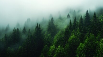 Wall Mural - Misty Green Forest on a Mountainside