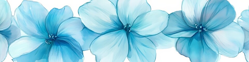 Poster - Watercolor Floral Seamless Border, Graceful Forget-Me-Nots on Light Background, Airy Style