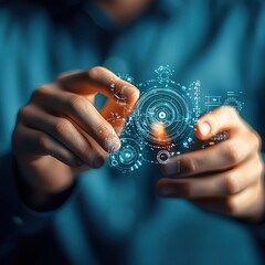Aufkleber - Hands Interacting with Futuristic Digital Interface and Data Visualization Elements