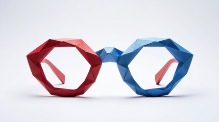 Canvas Print - Red and Blue Polygon Shaped Glasses Resting on White Background