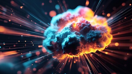 Aufkleber - Vibrant Abstract Explosion with Colorful Light Rays and Dynamic Particles