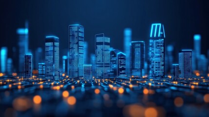 Fototapete - Futuristic Cityscape with Neon Lights and Abstract Architectural Design