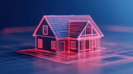 Aufkleber - A charming house set against a bright blue background creating a unique scene