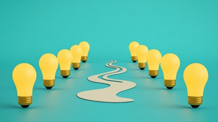 Aufkleber - Group of illuminated light bulbs forming a pathway towards a bright future