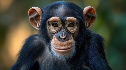 Wall Mural - A close-up shot of a monkey's face, blurred background