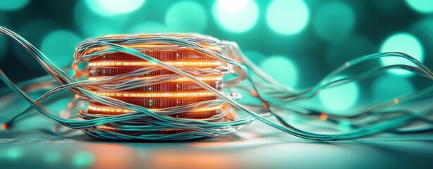 Aufkleber - Abstract Technology Concept with Colorful Wires and Bright Background