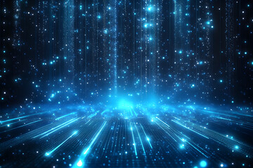 Wall Mural - a digital landscape featuring glowing blue particles and lines, creating an ethereal, futuristic atm