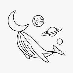 Wall Mural - whale doodle clipart, galaxy illustration
