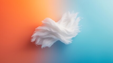 Wall Mural - Abstract composition of white wispy texture against a vibrant orange and blue gradient background