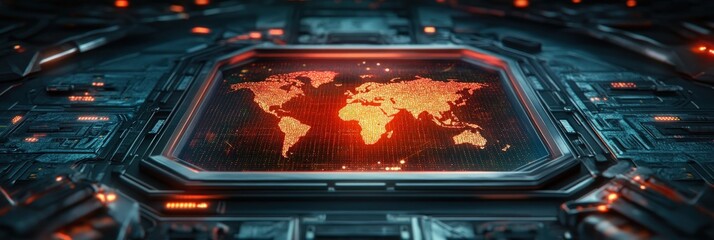 Fototapete - Intricate world map integrated into the design of a computer motherboard