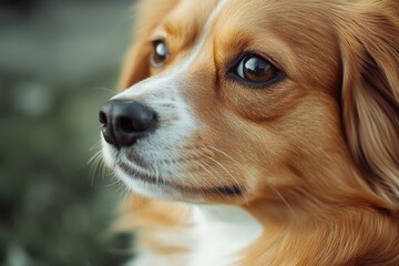 Wall Mural - A close-up shot of a dog's face with a blurred background