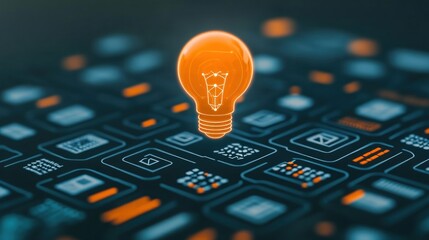 Aufkleber - Bright light bulb resting on a modern digital keyboard symbolizing ideas