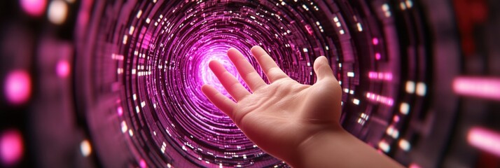 Poster - Hand gently touching a soft purple light creating a magical and dreamy effect
