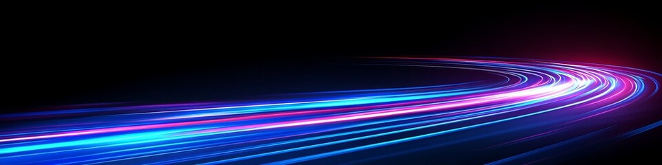 Wall Mural - abstract swirls of blue and pink light trails on dark background, evoking speed and motion