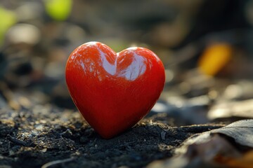 Wall Mural - A red heart-shaped object lying on the ground