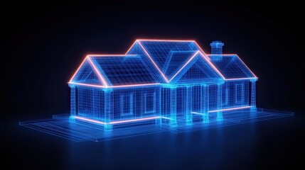 Aufkleber - A vibrant house adorned with neon lights creating a lively night atmosphere