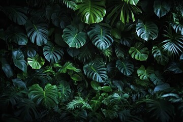  Tropical Lush Foliage Texture Dark Green Plant Wall Design, Natural Background Pattern