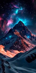 Wall Mural - Vibrant Neon Colors Illuminating Dark Mountain Ranges