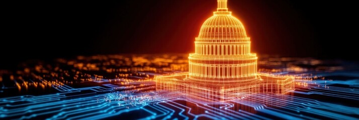 Leinwandbilder - The capitol building illustrated on a circuit board design representing technology