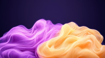 Wall Mural - Abstract swirling fabric in vibrant purple and yellow hues against a dark background