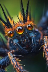 Fototapete - Close-up view of a spider with bright orange eyes