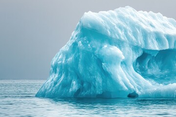 Canvas Print - A massive iceberg floats on the surface of the ocean, with waves crashing against its sides