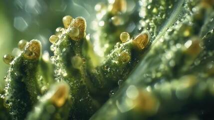 Canvas Print - A close-up shot of a plant with water droplets glistening on its leaves