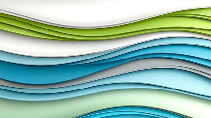 Wall Mural - Abstract waves of green, blue, and white colors flowing seamlessly, creating a serene background