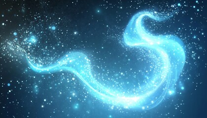 Wall Mural - abstract light blue glowing particles and sparkles on dark background with twirl, swirl effect