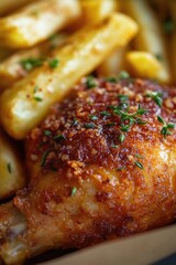 Poster - Close-up view of a plate of French fries, perfect for use in recipes, food blogs or social media posts