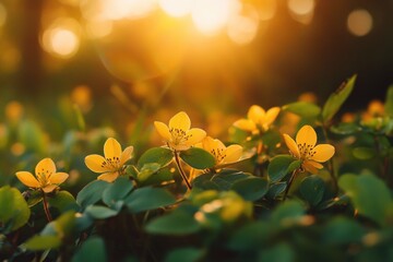 Sticker - A sunny day scene with a field of bright yellow flowers