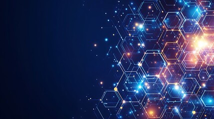 Glowing Hexagon Network Data Visualization Background.