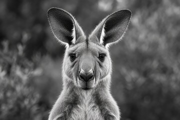 Wall Mural - A close-up portrait of a kangaroo in monochrome tones, emphasizing its distinctive features