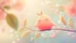 © Amien19 - A charming, round, peach-colored cartoon bird perched on a branch with leaves